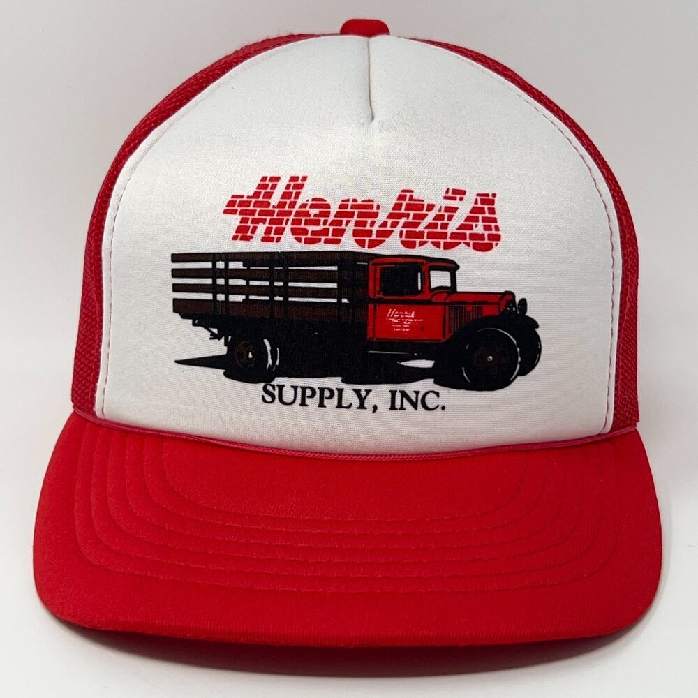 Vintage 80s Henris Supply Inc Trucker Hat Baseball Cap Petaluma Snapback Red
